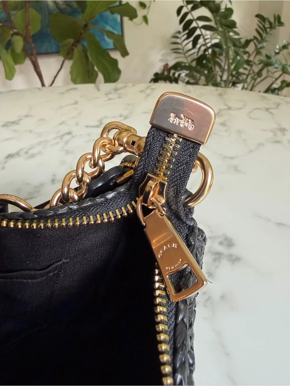 NWT Coach Teri Shoulder Crossbody Bag In Woven Straw & Leather Gold Black CBI17 - Picture 11 of 14